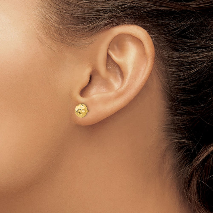 14k 8mm Polished Diamond-cut Half Ball Post Earrings