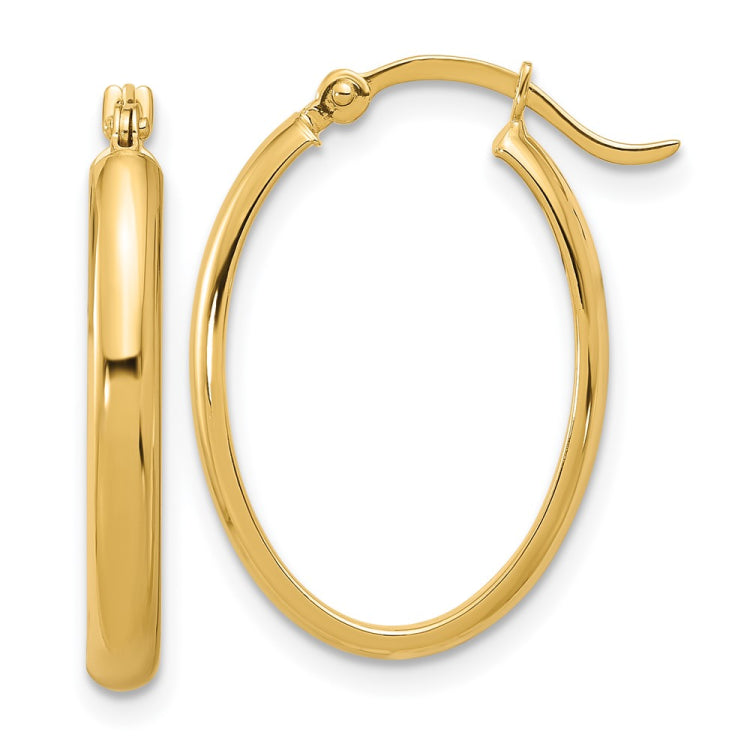 14K 3x23mm Oval Tube Hoop Earrings