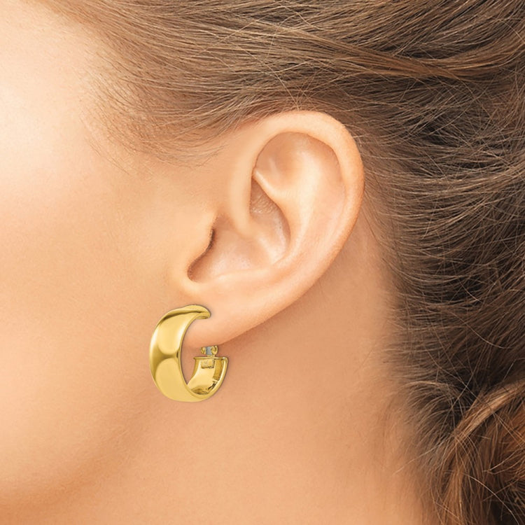 14k 8x20mm Polished Flat Tube Omega Back Hoop Earrings