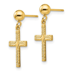 14k Polished and Textured Cross Dangle Post Earrings