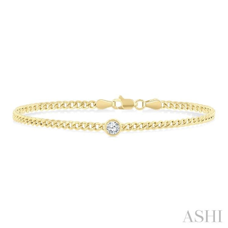 1/4 Ctw Round Cut Diamond Curb Link Bracelet in 14K Yellow Gold