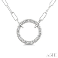1/10 Ctw Round Cut Diamond Circle Pendant With Paperclip Chain in Sterling Silver