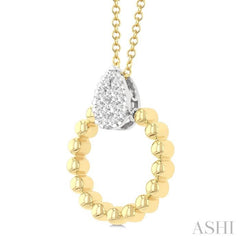 1/6 Ctw Round Cut Diamond Bead Shank Pear Shape Lovebright Pendant With Chain in 10K Yellow and White Gold