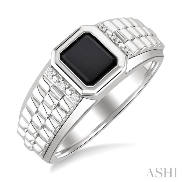 8x7 MM Octagon Shape Onyx and 1/20 Ctw Single Cut Diamond Semi-precious Men's Ring in Sterling Silver
