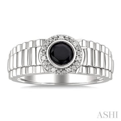 6 MM Round Shape Onyx and 1/20 Ctw Single Cut Diamond Semi-precious Men's Ring in Sterling Silver
