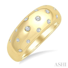 1/5 Ctw Round Cut Diamond Flush Set Mosaic Dome Band in 10K Yellow Gold