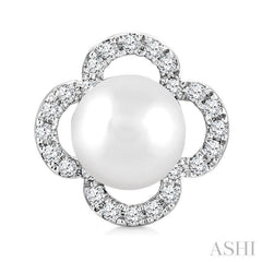 5 MM Cultured Pearl and 1/6 Ctw Round Cut Diamond Clover Petite Fashion Earrings in 10K White Gold