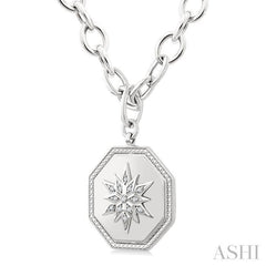 1/20 Ctw Octagon Shape medallion Single Cut Diamond Star Pendant With Chain in Sterling Silver