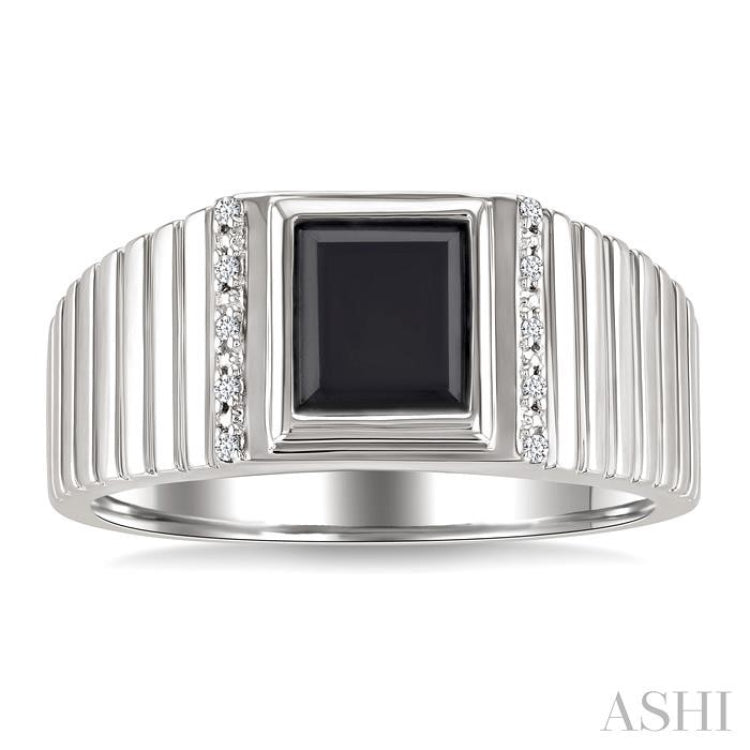 8x7 MM Octagon Shape Onyx and 1/20 Ctw Single Cut Diamond Semi-precious Men's Ring in Sterling Silver