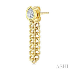 1/3 Ctw Bezel Set Pear Cut Diamond Curb Link Fashion Earrings in 14K Yellow Gold