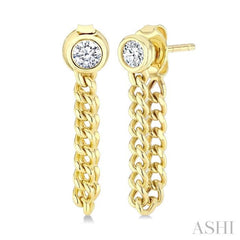 1/3 Ctw Bezel Set Round Cut Diamond Curb Link Fashion Earrings in 14K Yellow Gold