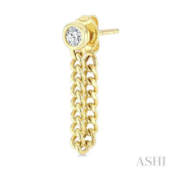 1/3 Ctw Bezel Set Round Cut Diamond Curb Link Fashion Earrings in 14K Yellow Gold