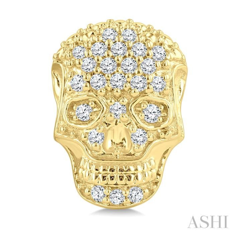 1/6 Ctw Petite Skull Single Cut Diamond Fashion Earrings in 10K Yellow Gold