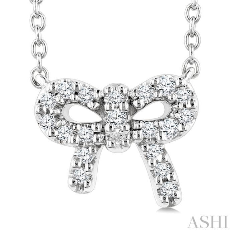 1/8 Ctw Bow Single Cut Diamond Petite Fashion Pendant With Chain in 10K White Gold