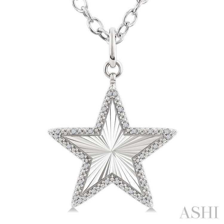 1/10 Ctw Star Fluted Medallion Single Cut Diamond Pendant With Chain in Sterling Silver