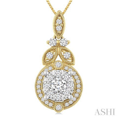 1/2 Ctw Lovebright Circular Shape Round Cut Diamond Pendant With Chain in 14K Yellow and White Gold