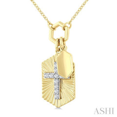 1/8 Ctw Cross Charm Fluted Round Cut Diamond Fashion Pendant With Chain in 10K Yellow and White Gold