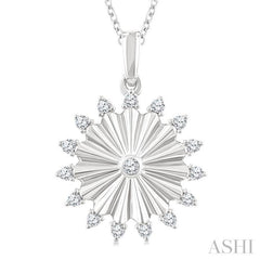 1/5 Ctw Round Cut Diamond Pirouette Circle Fluted Fashion Pendant With Chain in 10K White Gold