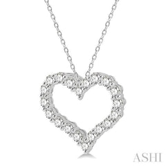 3/4 Ctw Heart Shape Round Cut Diamond Pendant With Chain in 14K White Gold