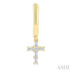 1/5 Ctw Princess and Baguette Cut Diamond Cross Petite Fashion Hoop Earrings in 10K Yellow Gold
