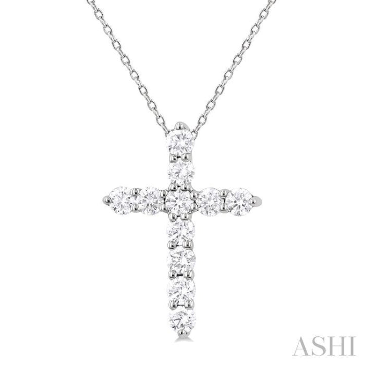 1/3 Ctw Round Cut Diamond Cross Pendant With Chain in 14K White Gold