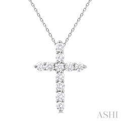 1/3 Ctw Round Cut Diamond Cross Pendant With Chain in 14K White Gold