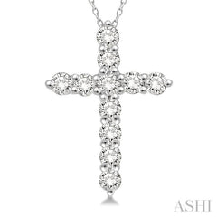 1/4 Ctw Round Cut Diamond Cross Pendant With Chain in 14K White Gold
