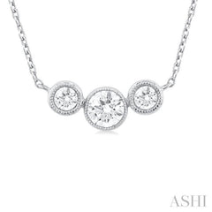 1/3 Ctw Past, Present & Future 3-Stone Bezel Set Round Cut Diamond Necklace in 14K White Gold