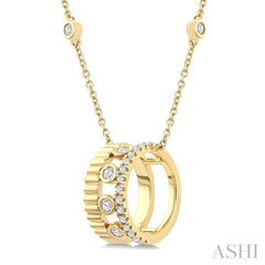 1/5 Ctw Bezel and Prong Set Round Cut Diamond Bold Fluted Layered Fashion Pendant With Chain in 10K Yellow Gold