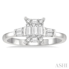 1/2 Ctw Modern Rectangular Head Baguette and Round Cut Diamond Ladies Ring in 14K White Gold