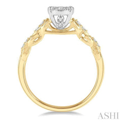 3/8 Ctw Two-Tone Lattice Round Cut Diamond Lovebright Ring in 14K Yellow and White Gold