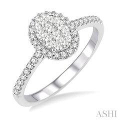 1/2 Ctw Oval Shape Diamond Lovebright Ring in 14K White Gold