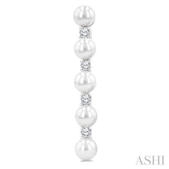 4MM Cultured Pearl and 1/4 Ctw Round Cut Diamond Fashion Earrings in 14K White Gold