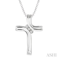 1/10 Ctw Round Cut Diamond Cross Pendant in Sterling Silver with Chain