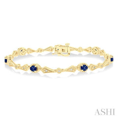 4X3 MM Oval Cut Sapphire 1/10 Ctw and Round Cut Diamond Precious Bracelet in 10K Yellow Gold