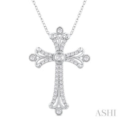 1/3 Ctw Cross Round Cut Diamond Fashion Pendant With Chain in 14K White Gold