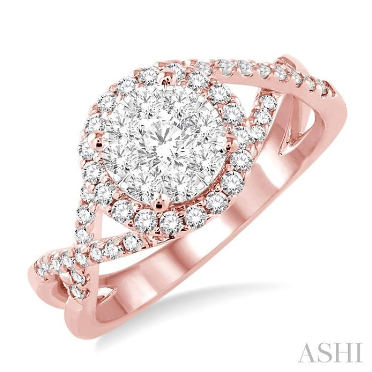 3/4 Ctw Lovebright Round Cut Diamond Engagement Ring in 14K Rose and White Gold