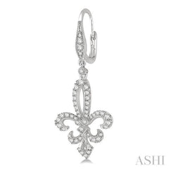 3/4 Ctw Fleur De Lis Round Cut Diamond Hanging Earrings in 14K White Gold