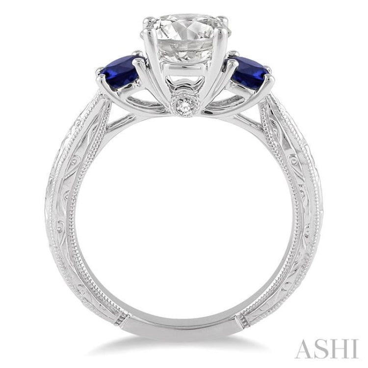 4 MM Round Cut Sapphire and 1/50 Ctw Diamond Semi-Mount Engagement Ring in 14K White Gold