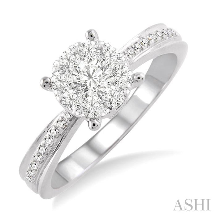 3/4 Ctw Lovebright Round Cut Diamond Engagement Ring in 14K White Gold