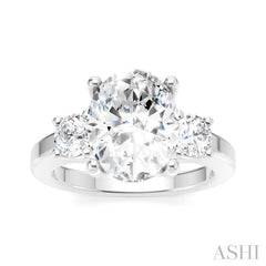 1/2 Ctw Tri-Mount Past, Present and Future Oval Shape Center Round Cut Diamond Semi-Mount Engagement Ring in 14K White Gold