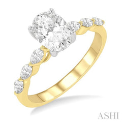 3/8 Ctw Oval Shape Marquise & Round Cut Diamond Semi-Mount Engagement Ring in 14K Yellow and White Gold