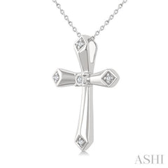 1/20 Ctw Single Cut Diamond Fashion Cross Pendant With Chain in Sterling Silver