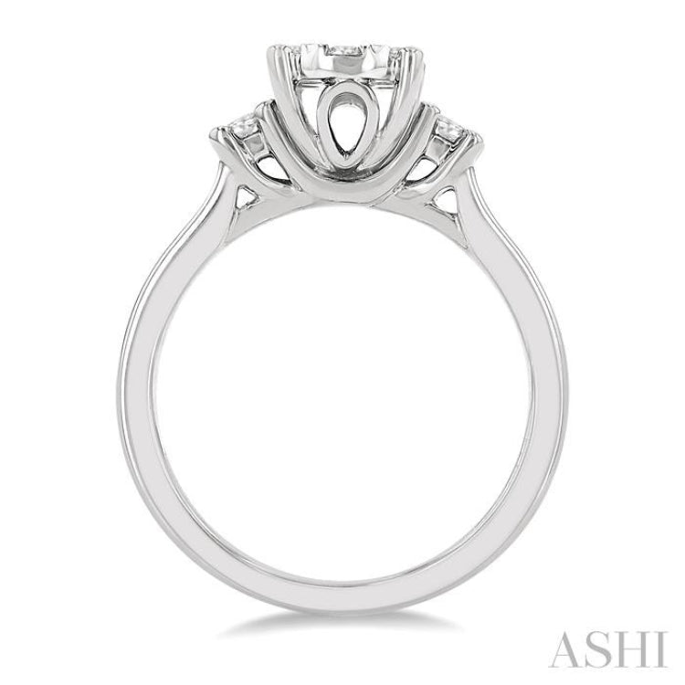 5/8 Ctw Oval Shape Lovebright Round Cut Diamond Engagement Ring in 14K White Gold