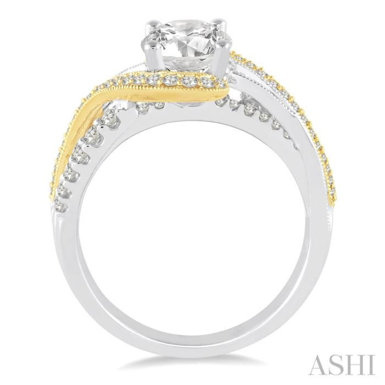 1/2 Ctw Embraced Two Tone Semi-Mount Round Cut Diamond Engagement Ring in 14K White and Yellow Gold