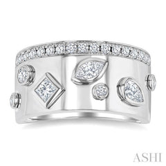 3/4 Ctw Mixed Diamond Cut Fashion Wide Band in 14K White Gold