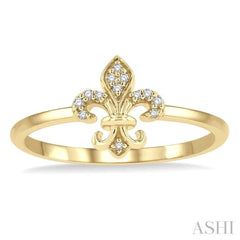 1/20 Ctw Fleur De Lis Single Cut Diamond Petite Fashion Ring in 10K Yellow Gold