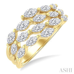 1 1/2 Ctw Split Open-End Triple Row Marquise Cut Diamond Fashion Ring in 14K Yellow Gold