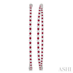 1.6 MM Ruby and Alternating 1 1/2 Ctw Round Cut Inside-Out Diamond Precious Hoop Earrings in 14K White Gold