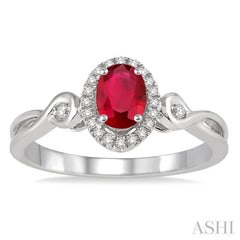 6x4 MM Oval Cut Ruby and 1/10 Ctw Round Cut Diamond Ring in 10K White Gold